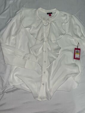 Vince Camuto White Ruffled Button-Front Blouse